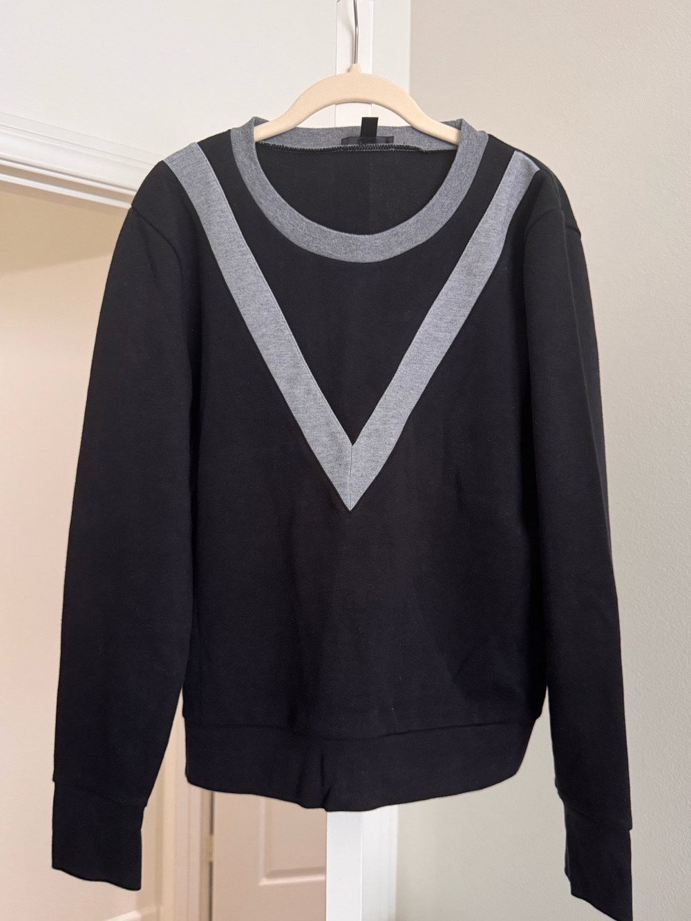J. Crew Black Crewneck Sweatshirt with Gray V-Stripe